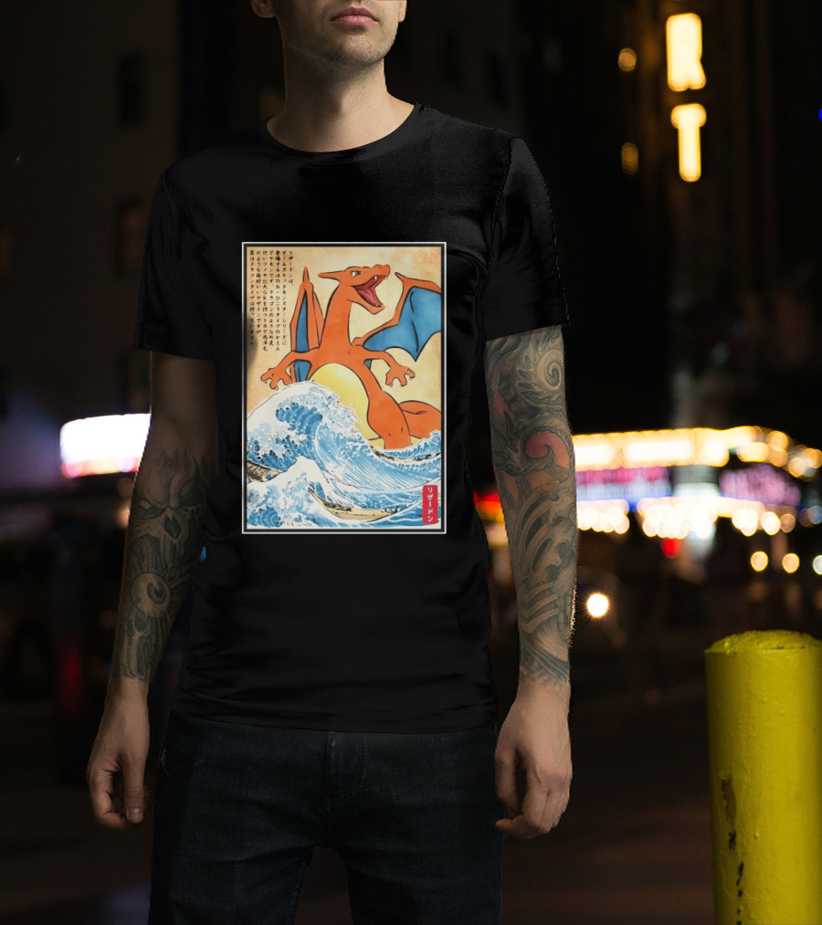 Charizard Ukiyo E Wave Japanese Pokemon Lizardon Kanagawa Print T-Shirt