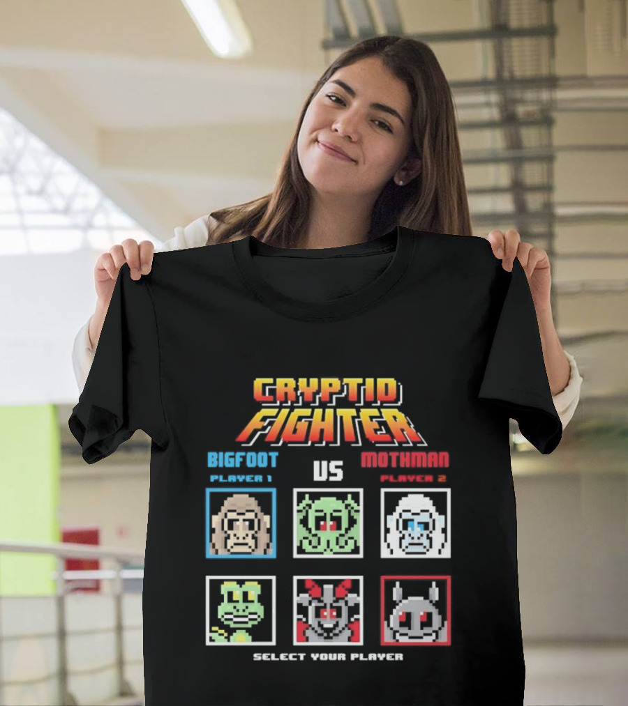 Cryptid Fighter Bigfoot Player 1 Vs Mothman Player 2 Select Your Player T-Shirt