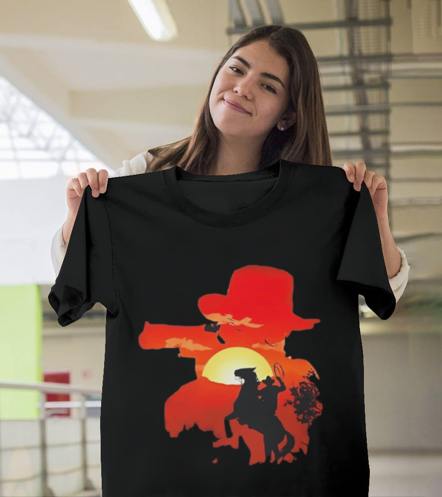 Red Dead Redemption Cowboy Sunset Western Horseback Adventure T-Shirt