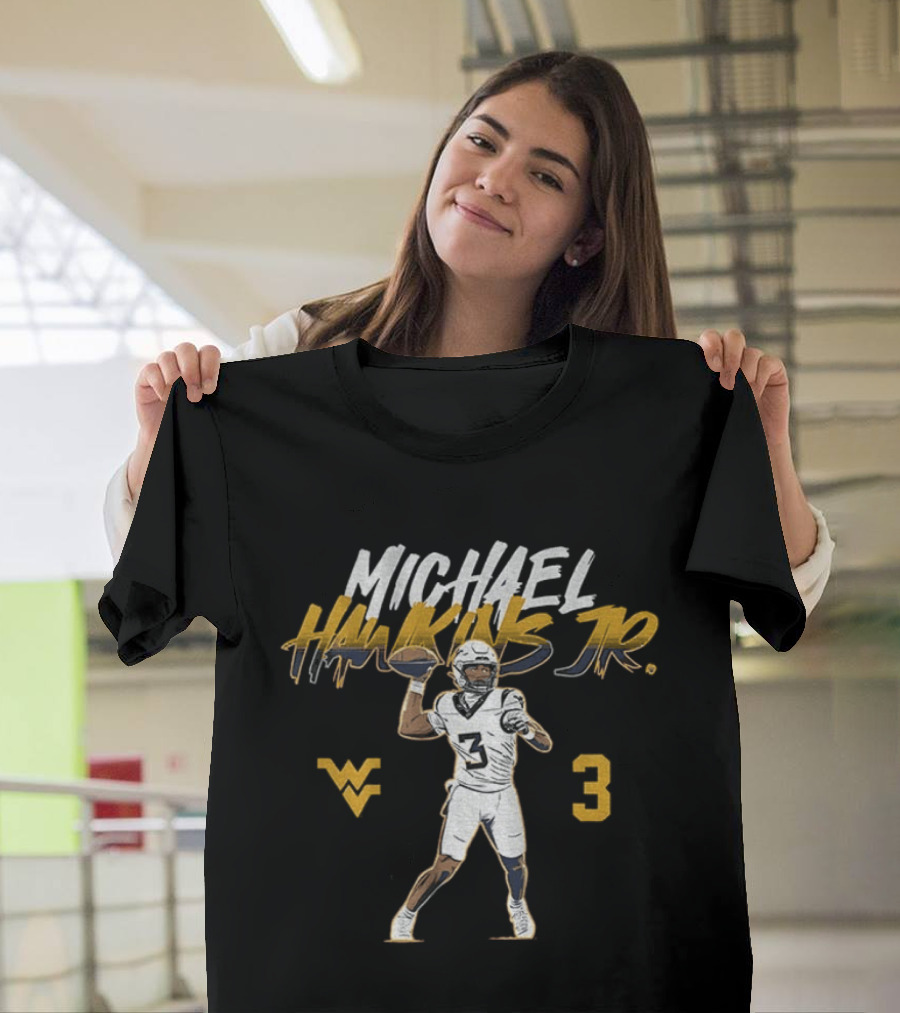 West Virginia Football Michael Hawkins Jr 3 Quarterback Pose T-Shirt
