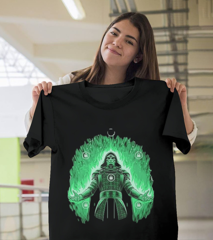 Doctor Doom Marvel Villain Green Flame Power Locked T-Shirt