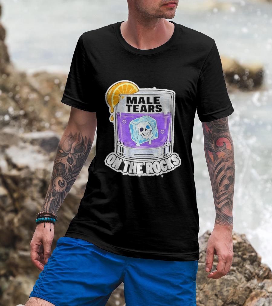 Male Tears On The Rocks Skull Ice Cube Glass Orange Slice T-Shirt