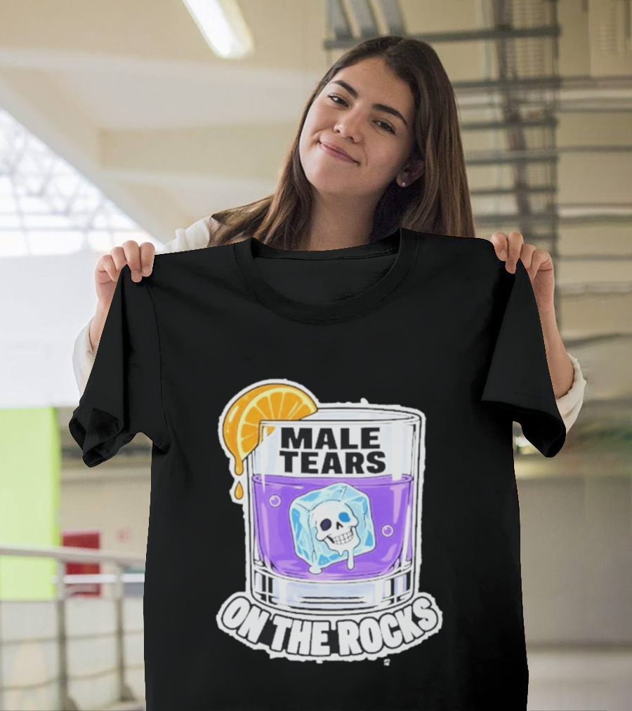Male Tears On The Rocks Skull Ice Cube Glass Orange Slice T-Shirt