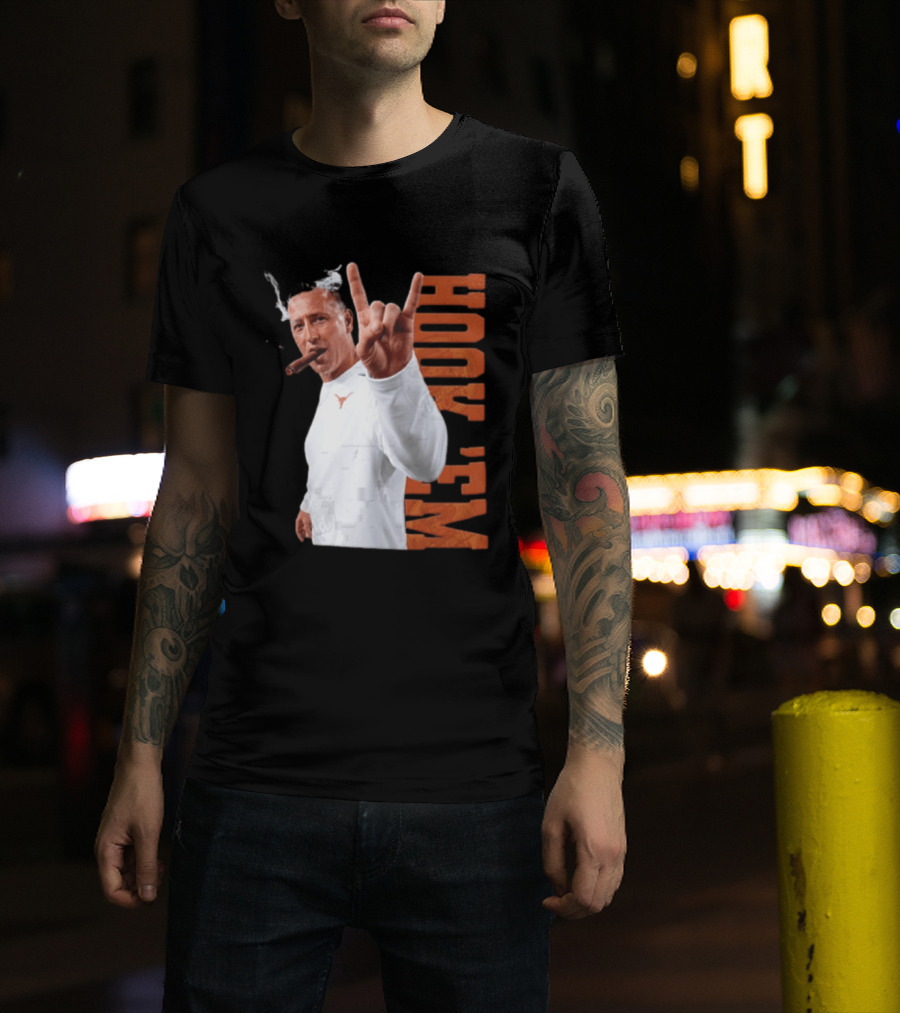 Steve Sarkisian Texas Longhorns NCAA Hook Em Smoking Cigar T-Shirt