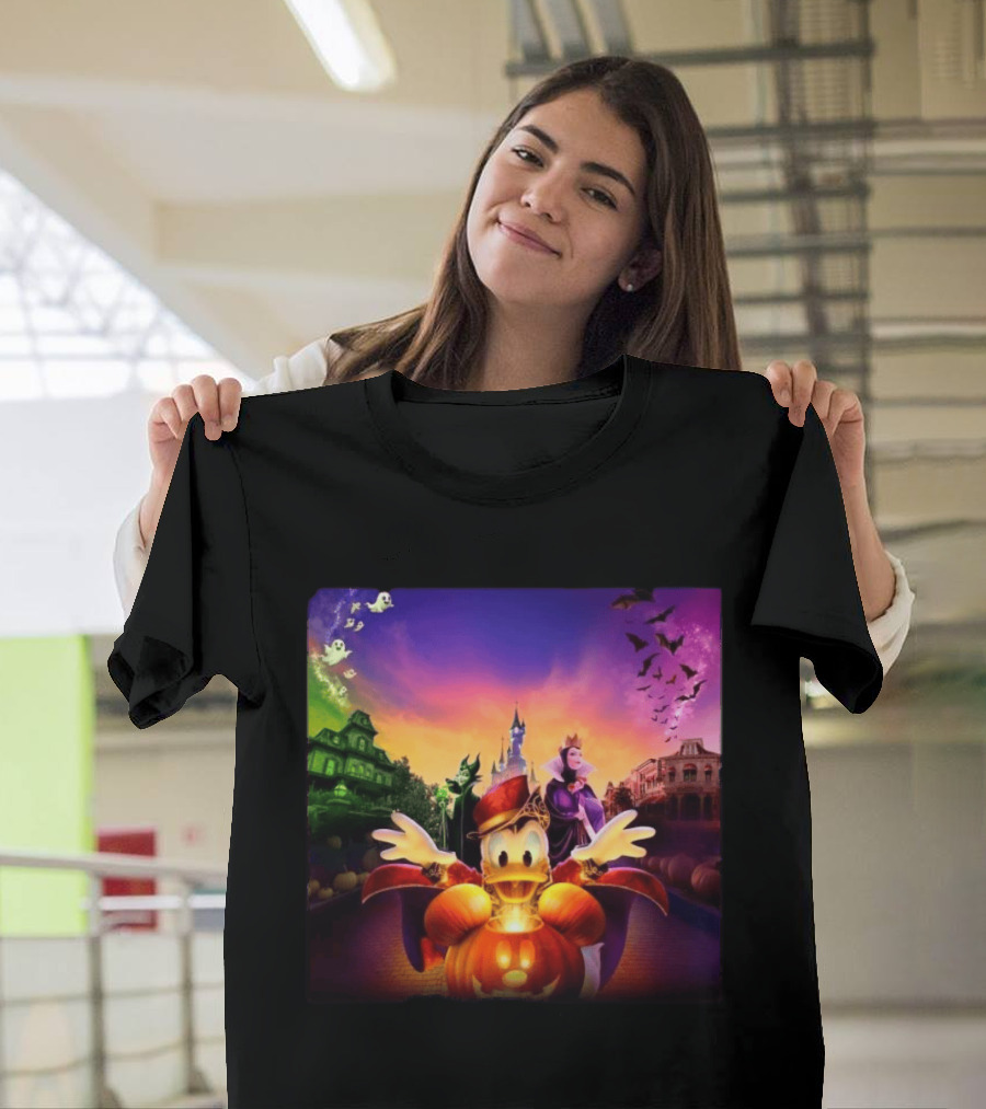 2026 Disney Halloween Festival Disneyland Paris With Haunted Mansion And Donald Duck T-Shirt
