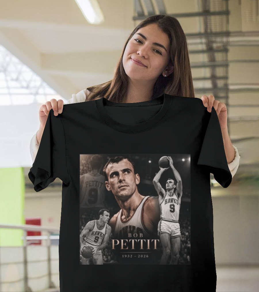 Bob Pettit 1932 2026 Basketball Legend Tribute Hawks Number 9 T-Shirt