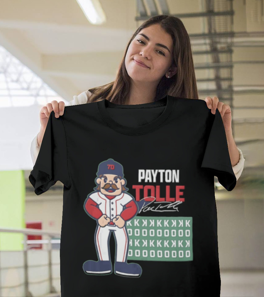 Payton Tolle Cartoon Baseball Player Mustache Cap K Strikeouts T-Shirt