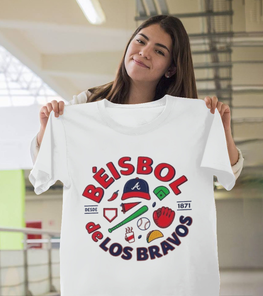 Béisbol De Los Bravos Atlanta Braves Desde 1871 Cap Glove Bat Baseball Iconography T-Shirt