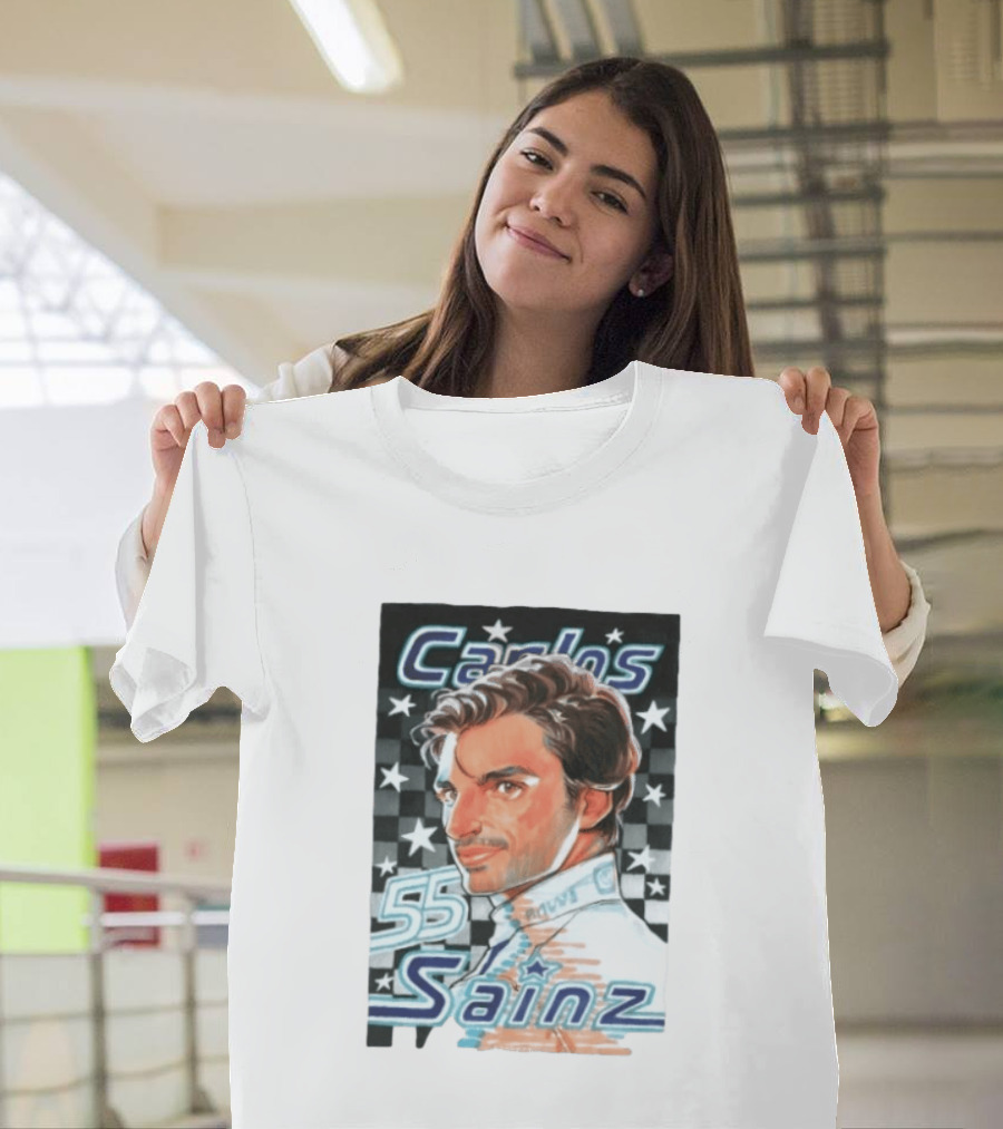 Carlos Sainz No 55 Formula 1 Racing Star Checkerboard T-Shirt