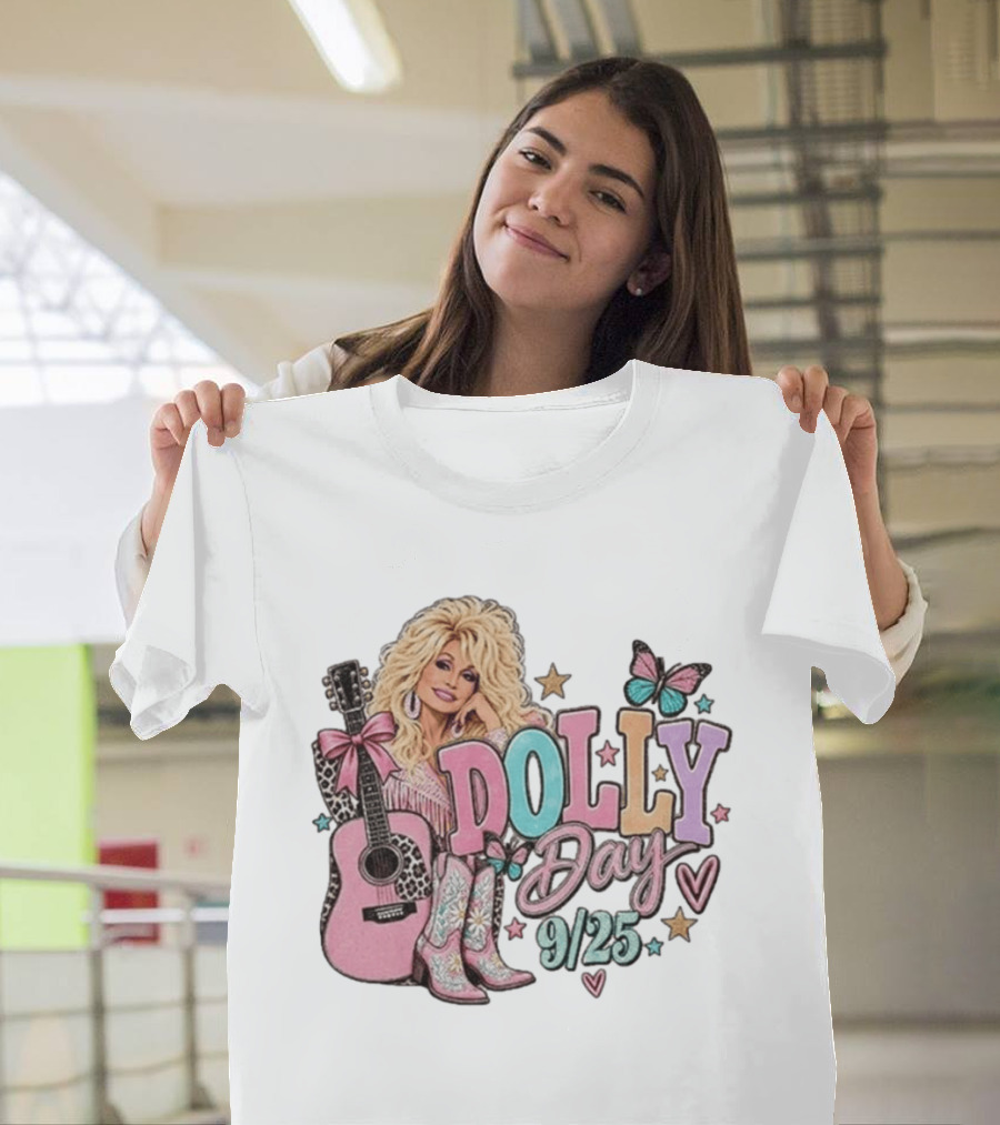 Dolly Day 9/25 Pink Butterfly Guitar Boots Stars T-Shirt