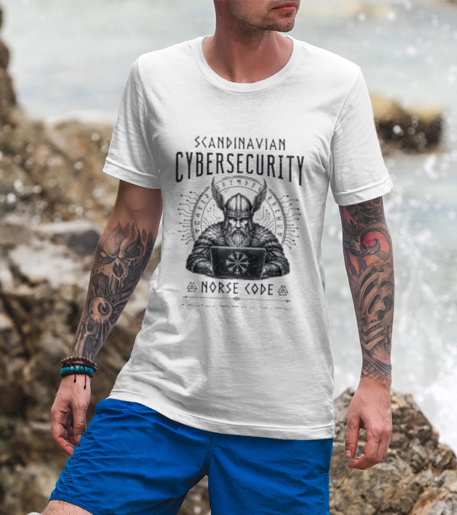 Scandinavian Cybersecurity Norse Code Digital Viking Symbol Tech T-Shirt