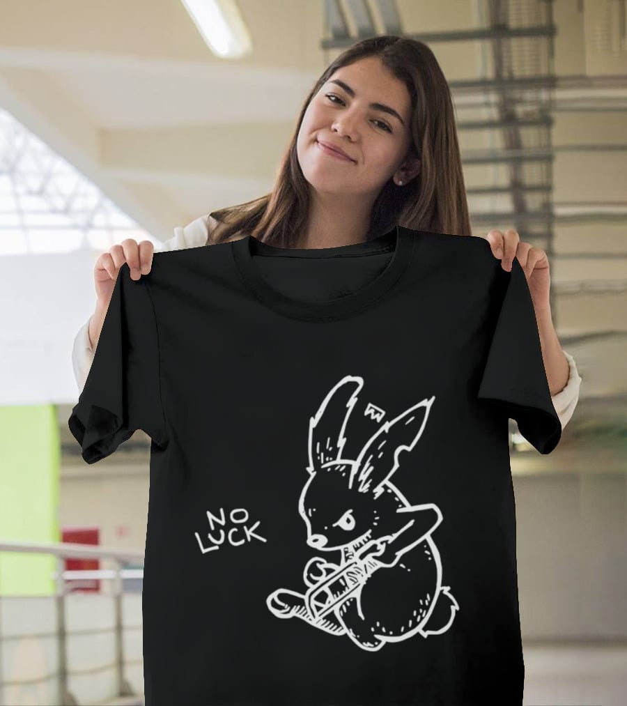 No Luck Angry Rabbit Hacksaw Doodle T-Shirt