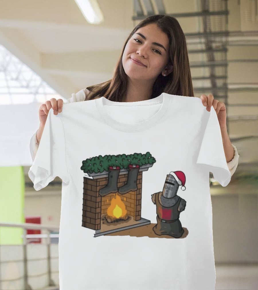 Monty Python Black Knight Christmas Holiday Fireplace Scene T-Shirt