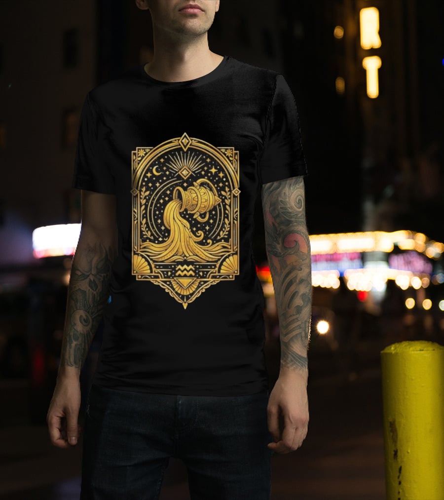 Aquarius Zodiac Golden Celestial Water Bearer T-Shirt
