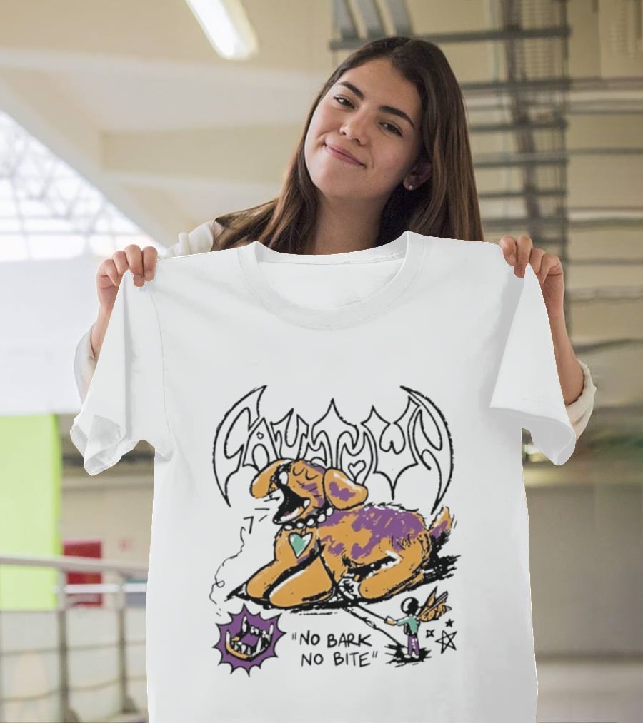 Cautown No Bark No Bite Dog Streetwear Alternative Heart Collar And Star T-Shirt