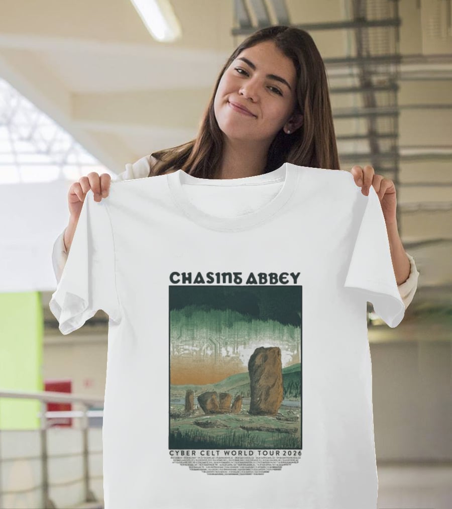 Chasins Abbey Cyber Celt World Tour 2026 Digital Stonehenge Landscape T-Shirt