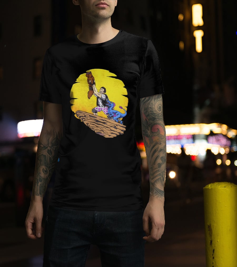 Randy Marsh Holding Cat With Blue Dinosaur Scene T-Shirt
