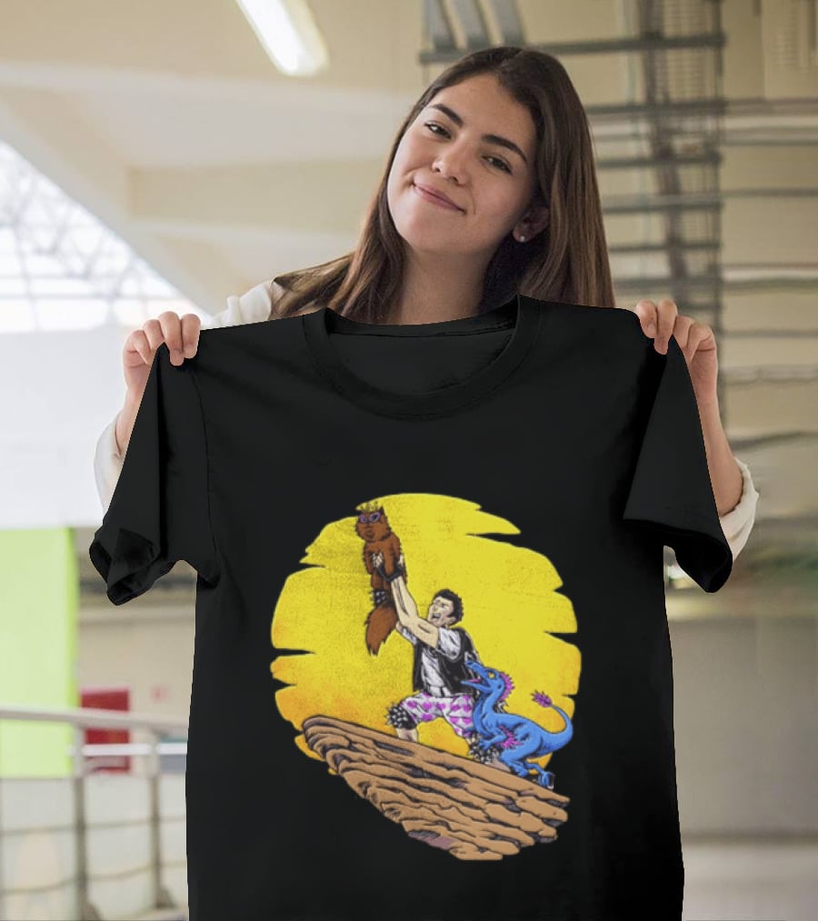 Randy Marsh Holding Cat With Blue Dinosaur Scene T-Shirt