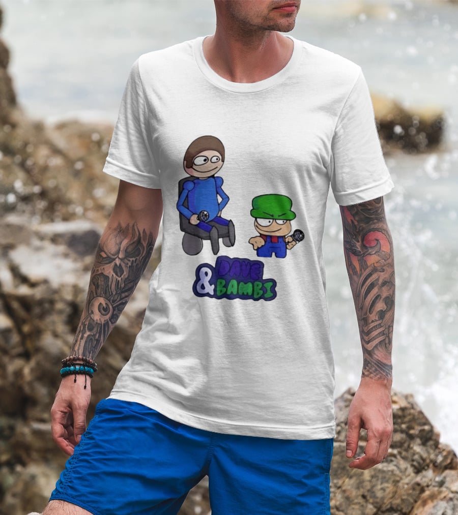 Friday Night Funkin Dave And Bambi Characters With Microphones T-Shirt