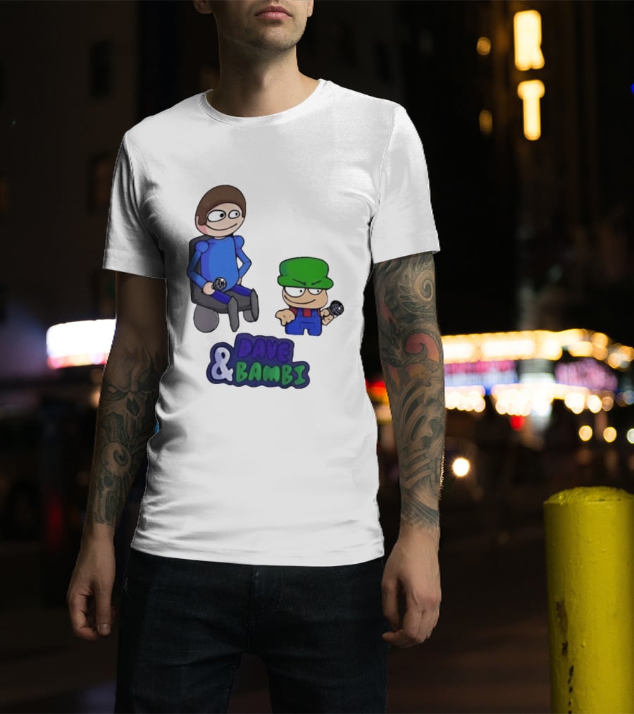 Friday Night Funkin Dave And Bambi Characters With Microphones T-Shirt