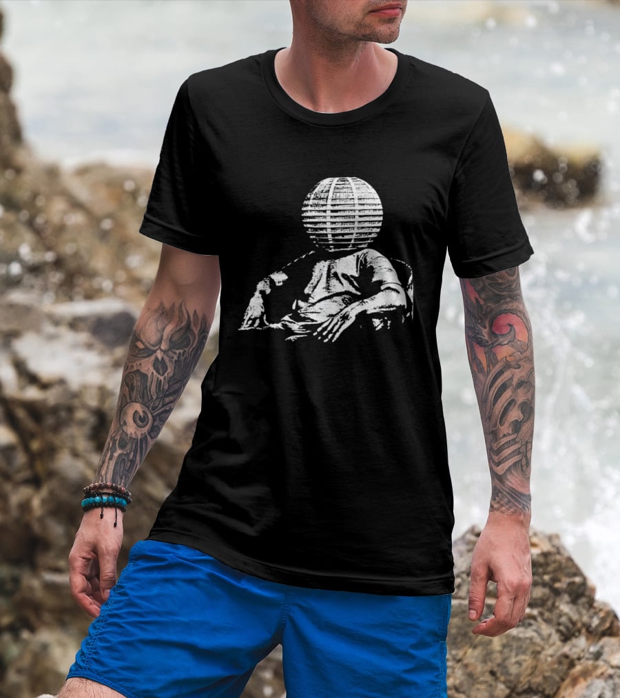 Sure, Here's A New Title For The : "Surreal Distressed Globe Head Sitting Figure T-Shirt