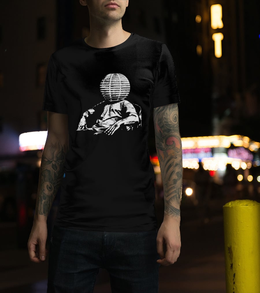 Sure, Here's A New Title For The : "Surreal Distressed Globe Head Sitting Figure T-Shirt