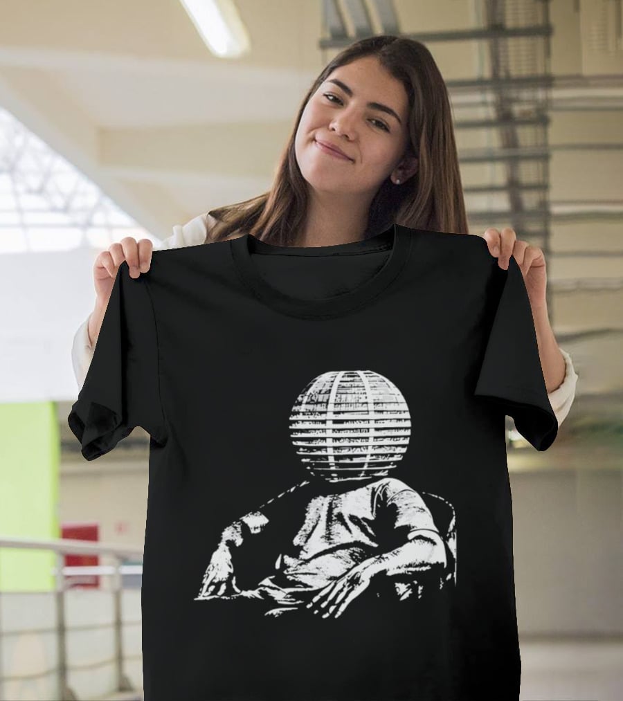 Sure, Here's A New Title For The : "Surreal Distressed Globe Head Sitting Figure T-Shirt