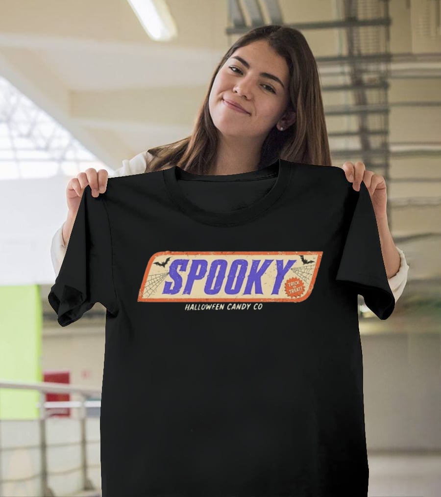 Spooky Halloween Candy Co Trick Or Treat Distressed Bats Cobwebs T-Shirt