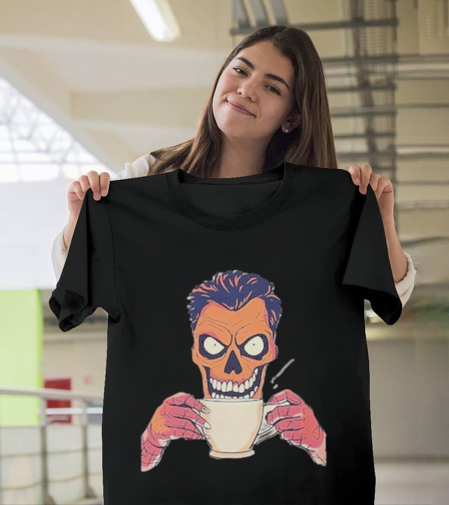 Skull Drink Coffee Skeleton Comic Unique T-Shirt