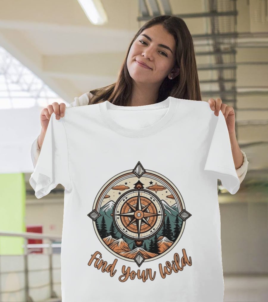 Find Your Wild Compass Mountain Adventure Nature Exploration T-Shirt
