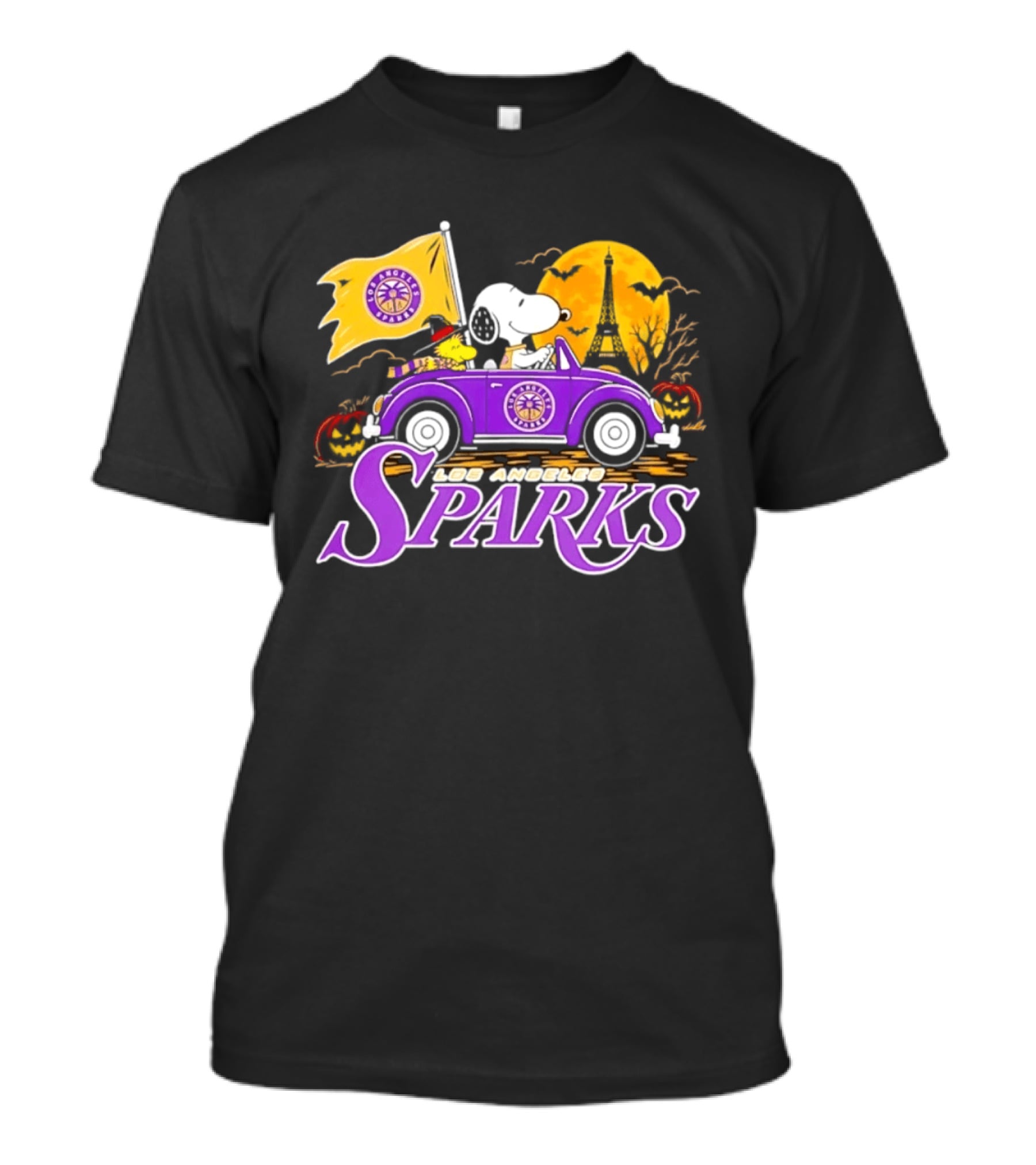Snoopy Woodstock Los Angeles Sparks Halloween Pumpkin Car Adventure T-Shirt