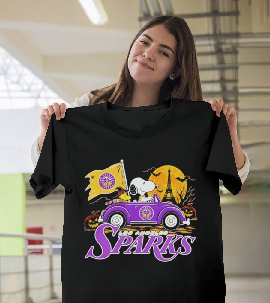 Snoopy Woodstock Los Angeles Sparks Halloween Pumpkin Car Adventure T-Shirt