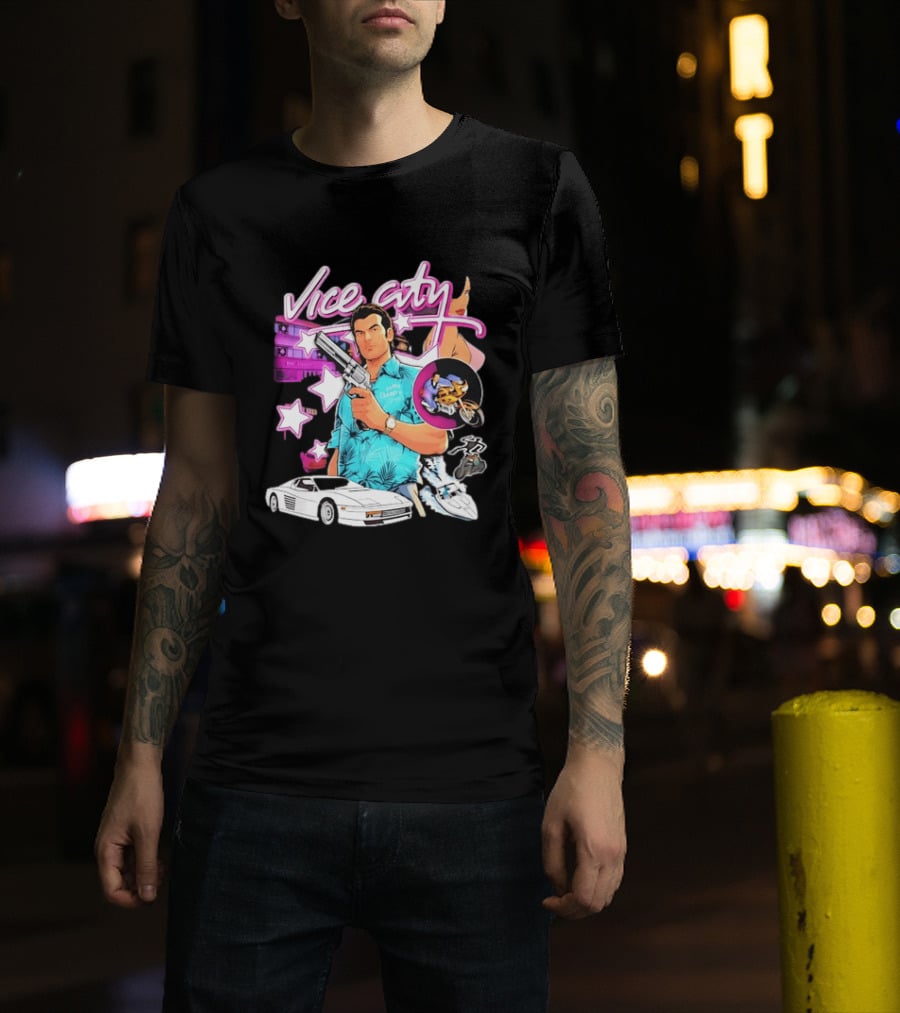 Grand Theft Auto Vice City Tommy Vercetti Retro Neon Style Gaming T-Shirt