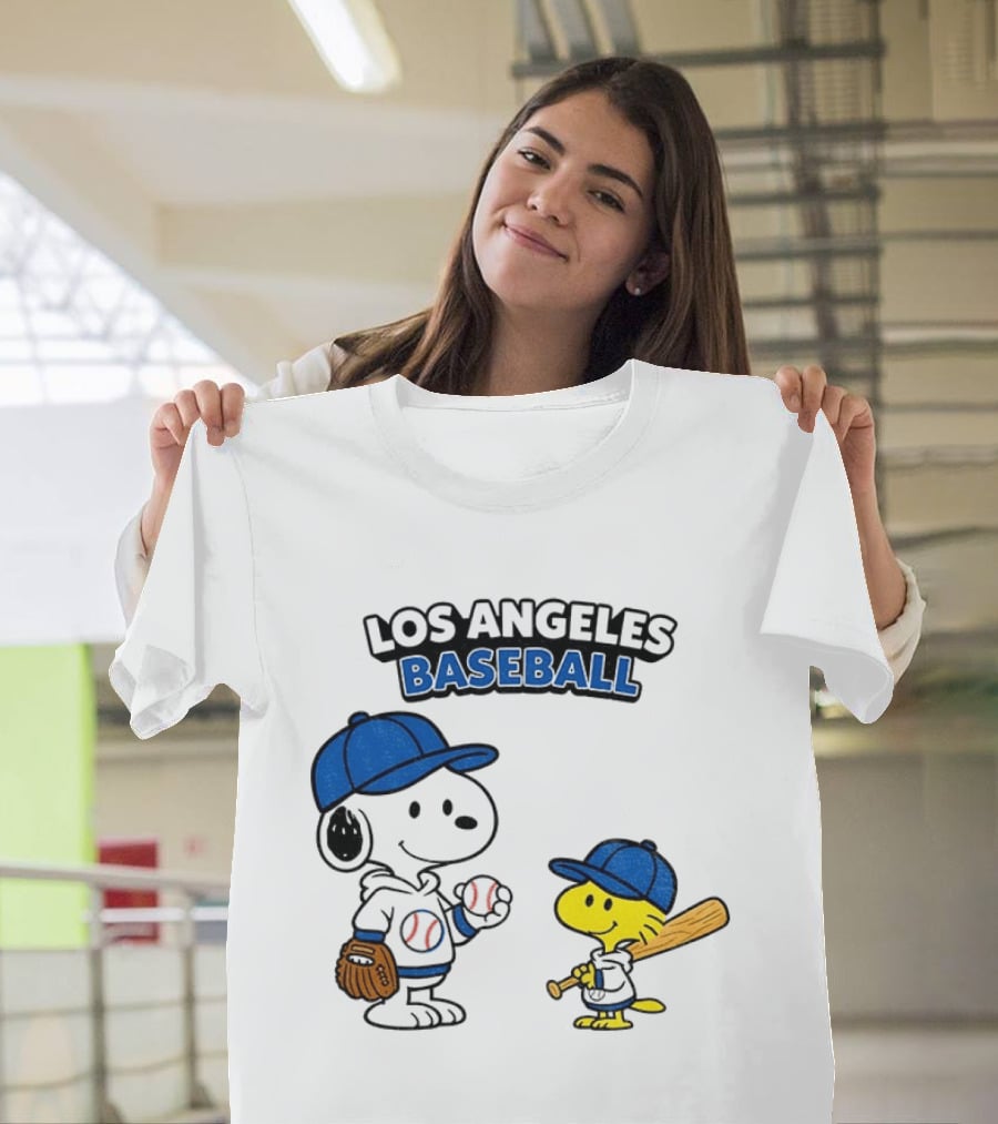 Snoopy Woodstock Los Angeles Baseball Peanuts Cartoon MLB T-Shirt