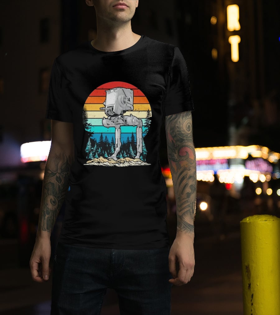Star Wars AT ST Walker Retro Sunset And Pine Forest Scene T-Shirt