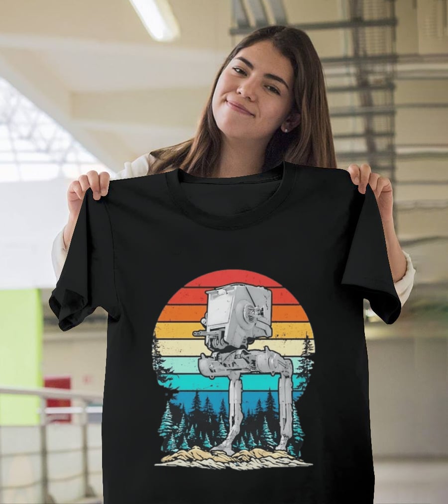 Star Wars AT ST Walker Retro Sunset And Pine Forest Scene T-Shirt
