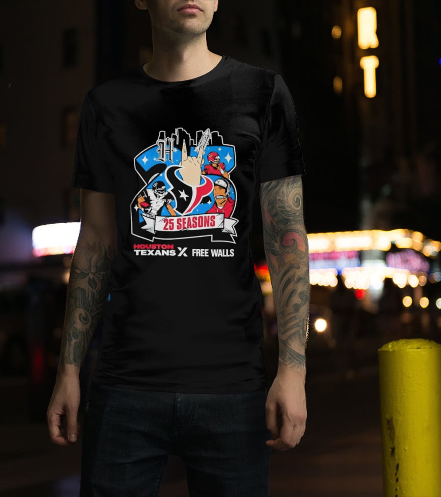 Houston Texans 25 Seasons Collaboration Free Walls Celebration T-Shirt
