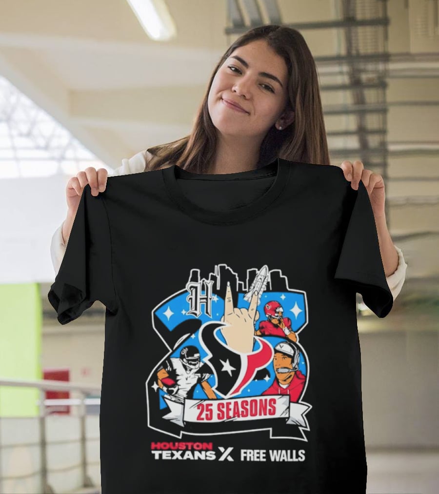 Houston Texans 25 Seasons Collaboration Free Walls Celebration T-Shirt