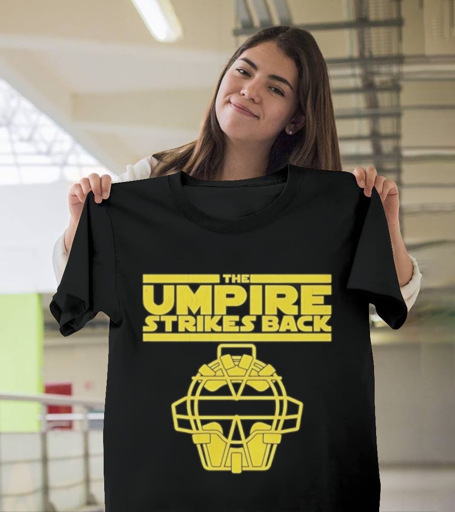 The Umpire Strikes Back Baseball Umpire Mask Retro Yellow T-Shirt