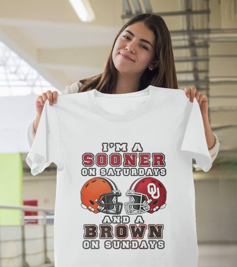 I'm A Sooner On Saturdays And A Brown On Sundays Football Helmets T-Shirt