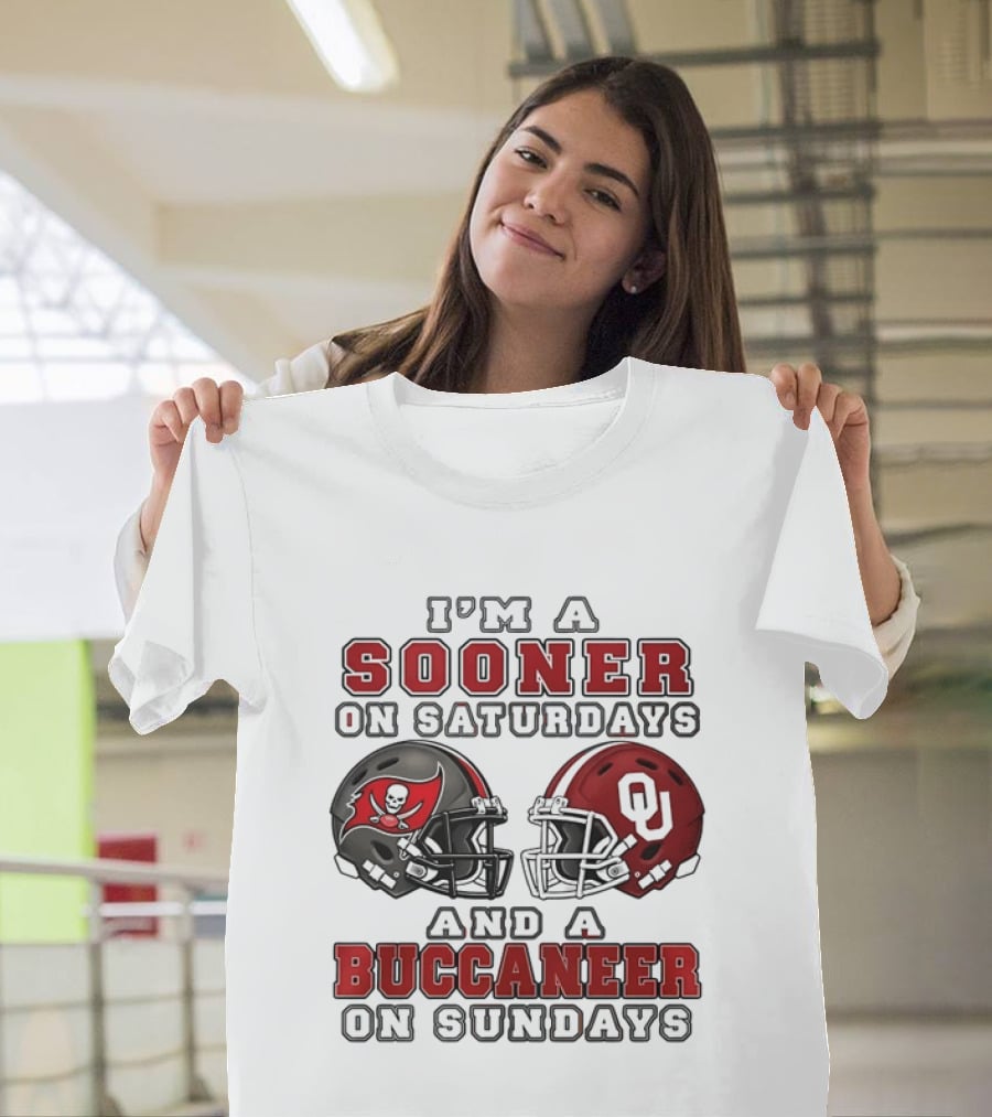 I'm A Sooner On Saturdays And A Buccaneer On Sundays Football Helmets T-Shirt