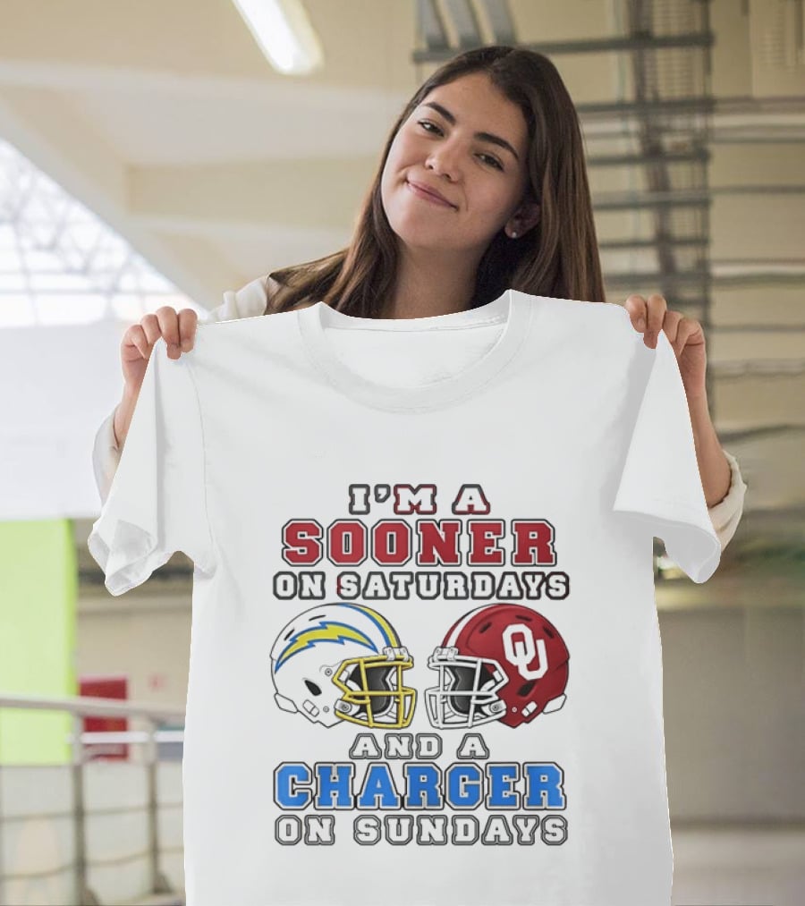 I'm A Sooner On Saturdays And A Charger On Sundays Football Helmets T-Shirt