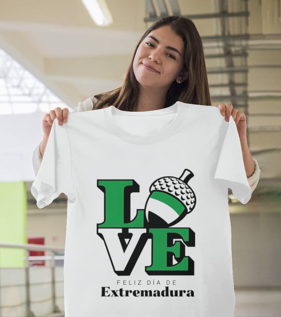 Love Feliz Día De Extremadura Acorn Icon Spain Celebration T-Shirt