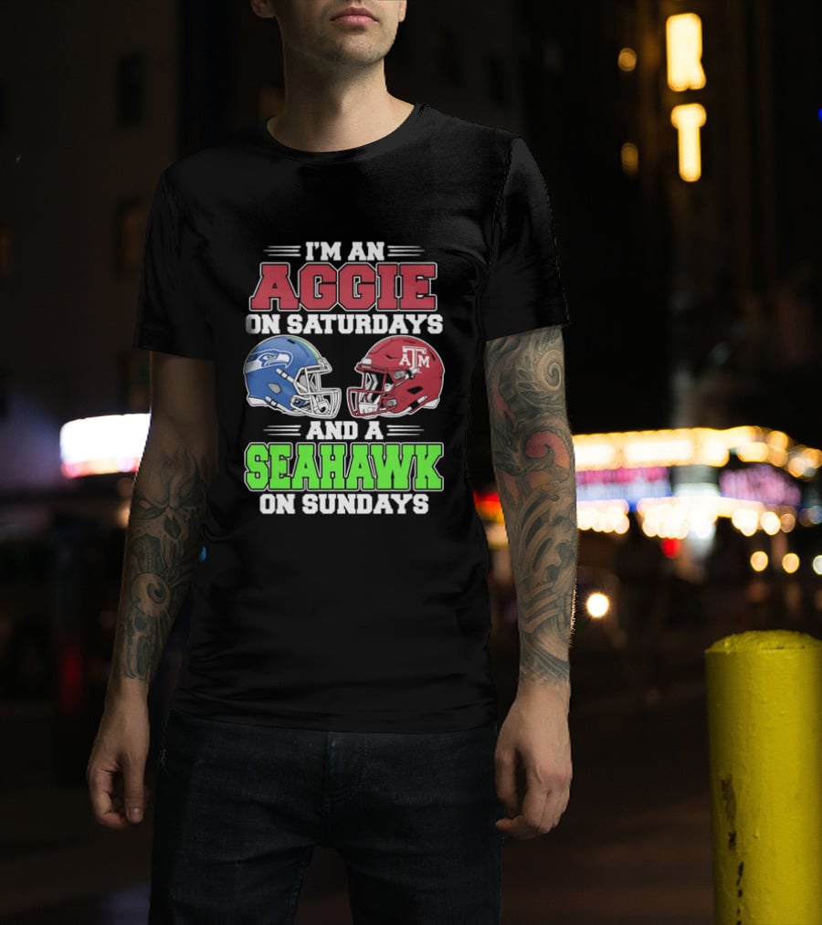 I'm An Aggie On Saturdays And A Seahawk On Sundays Football Helmets T-Shirt