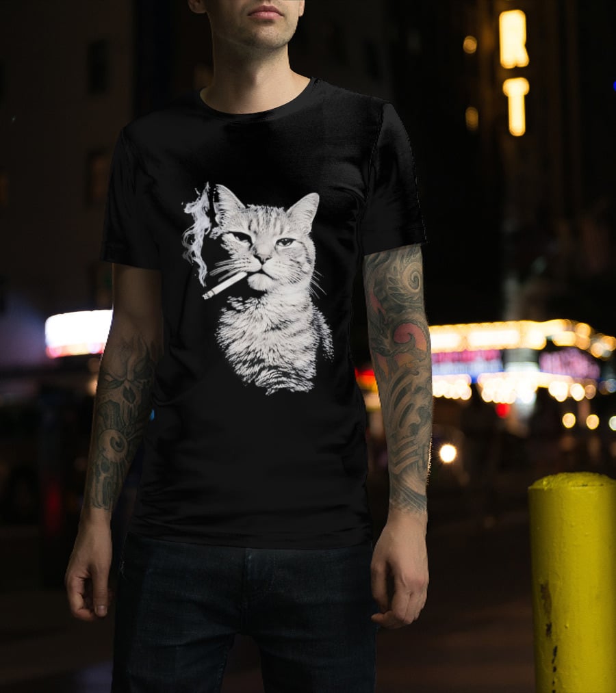 Tabby Cat Smoking Cigarette Animal T-Shirt