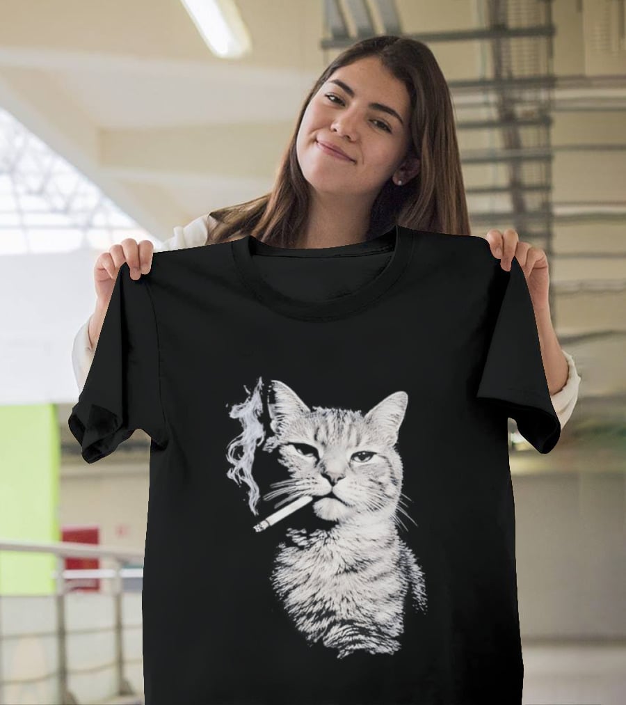 Tabby Cat Smoking Cigarette Animal T-Shirt