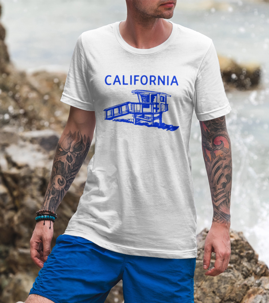 California Beach Sketch Lifeguard Tower T-Shirt