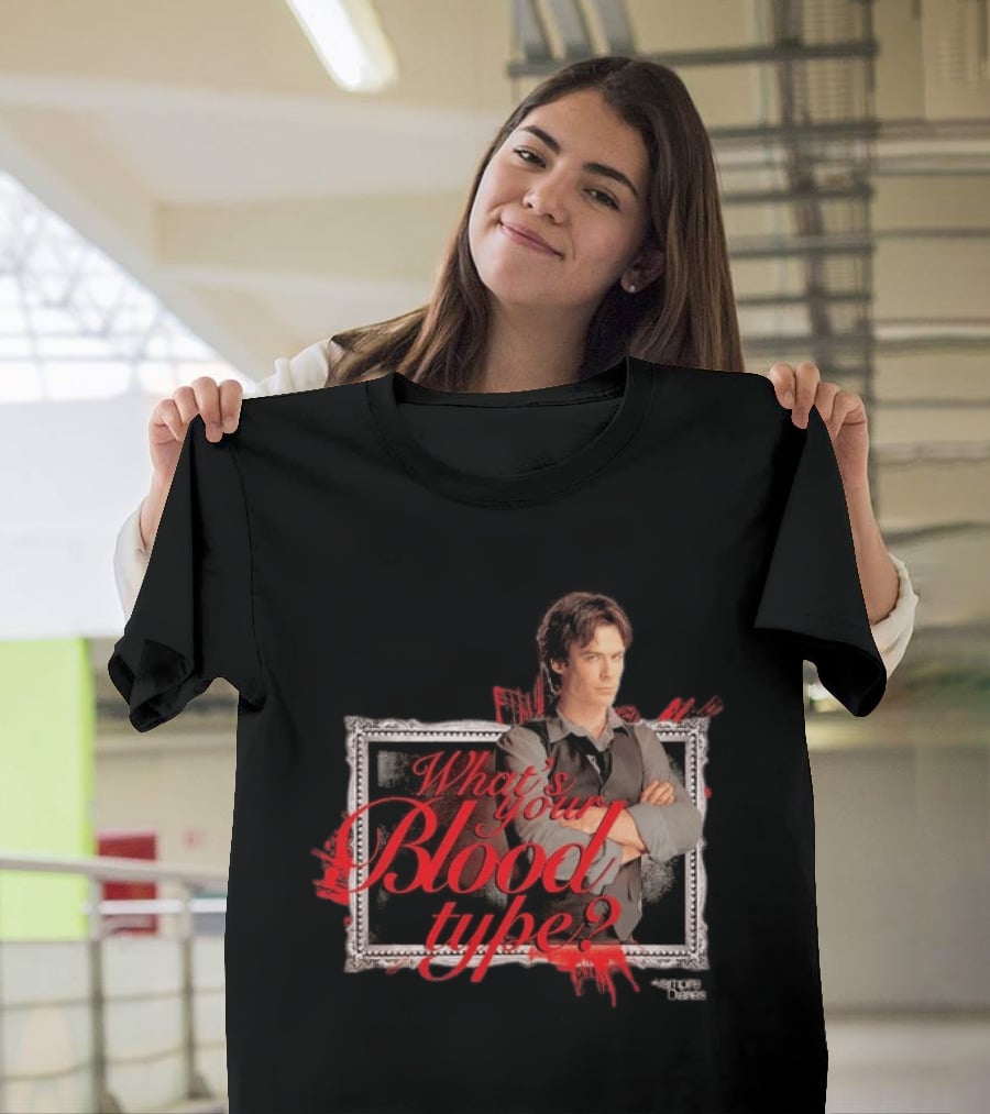 The Vampire Diaries Damon Salvatore What's Your Blood Type Framed T-Shirt
