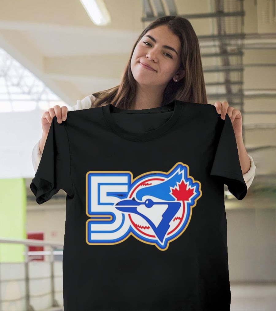 Toronto Blue Jays 50th Anniversary Logo With Maple Leaf And Baseball T-Shirt