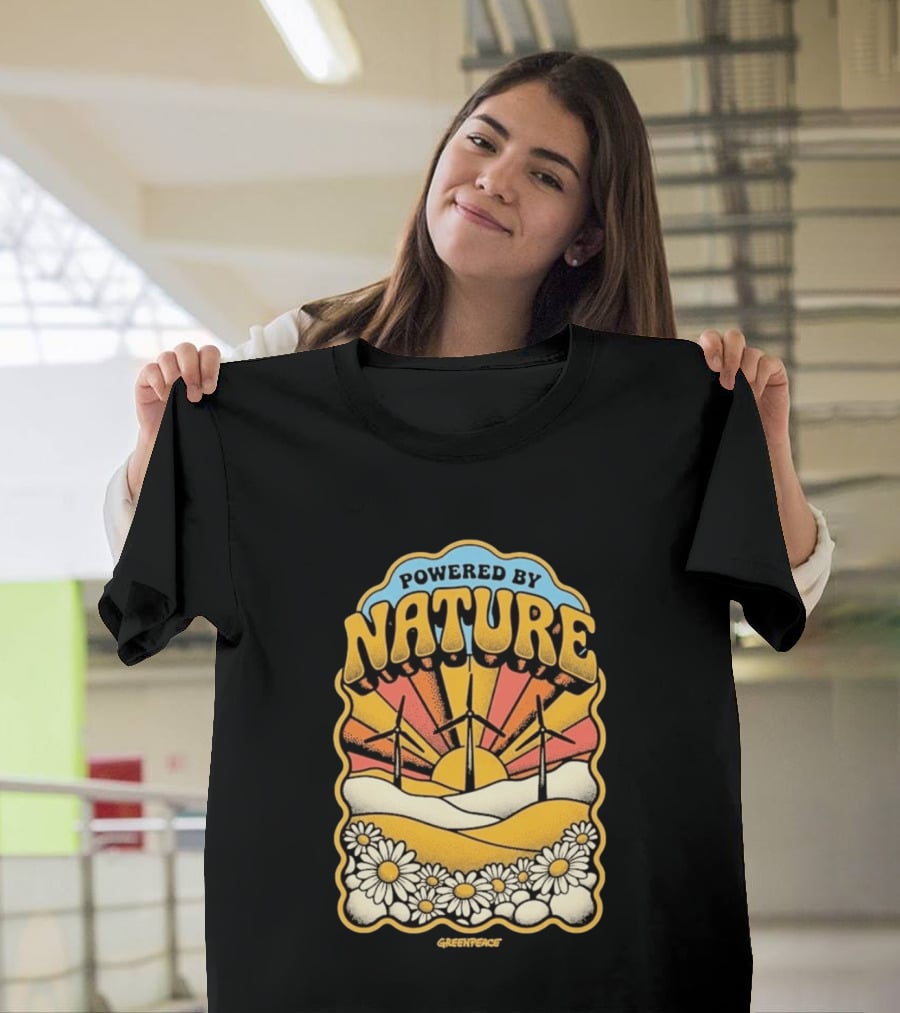 Powered By Nature Wind Turbines Sunflowers Greenpeace T-Shirt